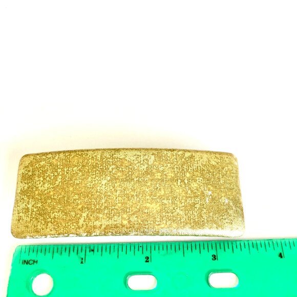 Vintage Gold Metallic Fabric Rectangle French Barrette 80s Leeza Long Hair 3.5" - Picture 6 of 7